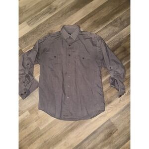 Drill Clothing Company Men Large Button Front roll up Long Sleeve Camp Shirt Y2K